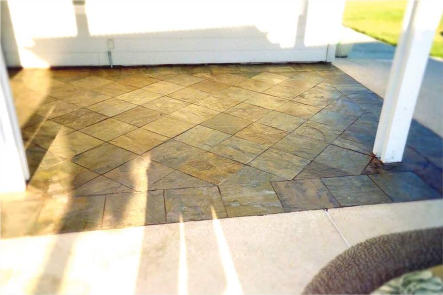 Exterior patio tile in a diamond pattern
