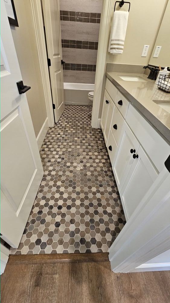 White basketweave mosaic floor detail